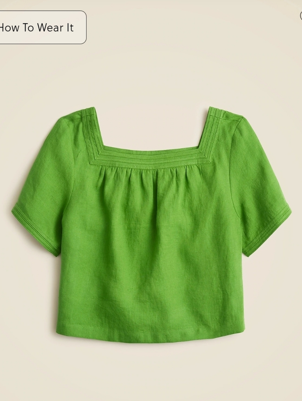 J. Crew 100% Linen Sailor Squareneck Top, Green, Size XS